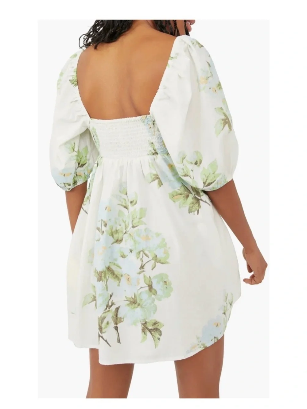 Free People Peony Mini Babydoll Dress in Green and White
